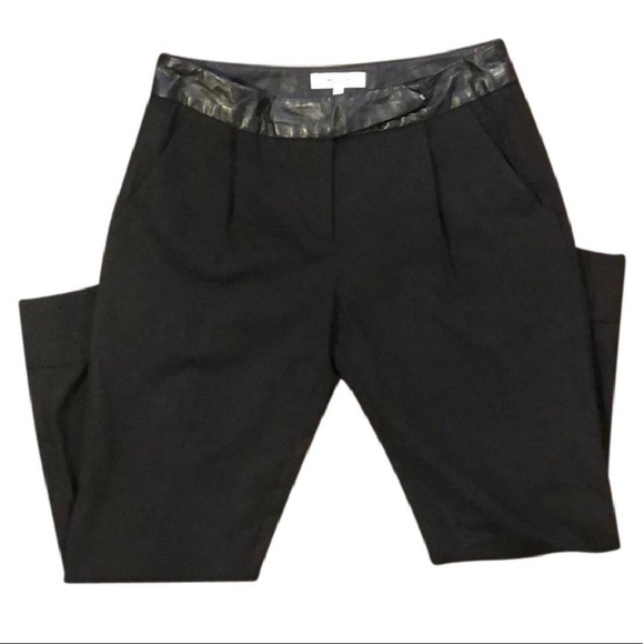 Milly Pants - Milly Black Wool Pants w/ Black Leather Faux Belt